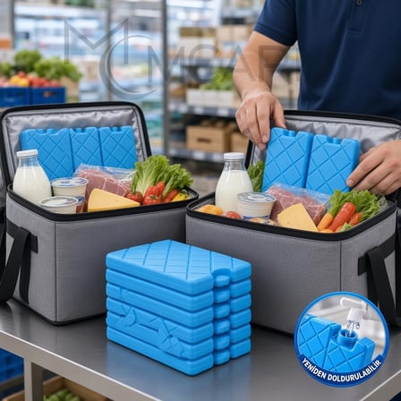 20'li Doldurulabilir Buz Aküsü Seti - Dondurucu Buz Kasedi Ice Box Soğutucu Blok (Mavi)