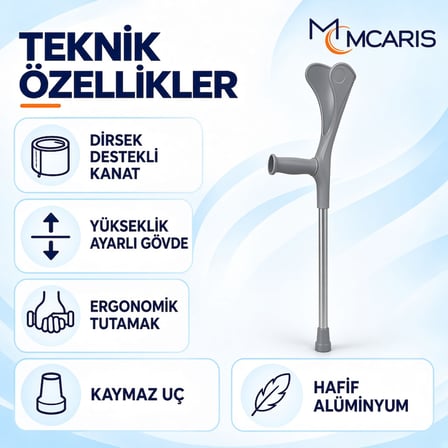 Kanatlı Kanedyen Gri | Dirsek Destekli Koltuk Değneği MCARIS