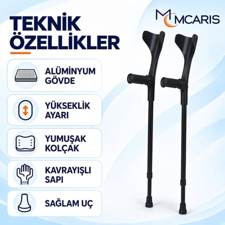 Kanatlı Kanedyen Siyah | Dirsek Destekli Koltuk Değneği MCARIS