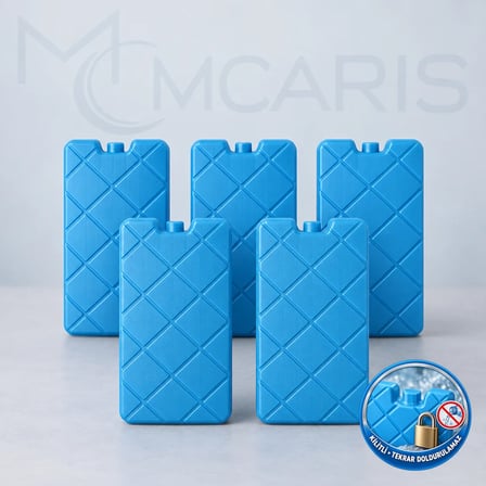 5'li Kilitli Buz Aküsü Seti - Dondurucu Buz Kasedi Ice Box Soğutucu Blok (Mavi) (Kargo Hariç)
