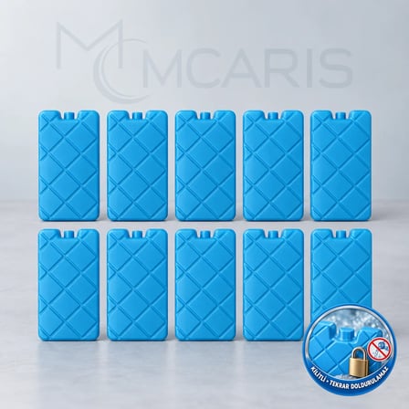 10'lu Kilitli Buz Aküsü Seti - Dondurucu Buz Kasedi Ice Box Soğutucu Blok (Mavi) (Kargo Hariç)