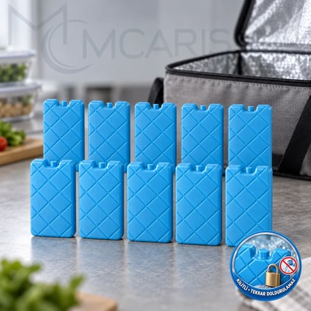 10'lu Kilitli Buz Aküsü Seti - Dondurucu Buz Kasedi Ice Box Soğutucu Blok (Mavi) (Kargo Hariç)