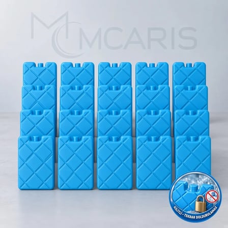 20'li Kilitli Buz Aküsü Seti - Dondurucu Buz Kasedi Ice Box Soğutucu Blok (Mavi)