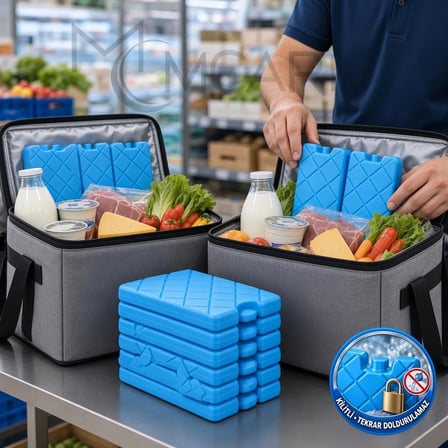 20'li Kilitli Buz Aküsü Seti - Dondurucu Buz Kasedi Ice Box Soğutucu Blok (Mavi)