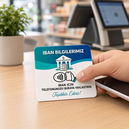 NFC IBAN Kartı 9x9 cm UV Baskılı Pleksi Temassız IBAN Ödeme Bilgi Paylaşımı Bantlı Tekli