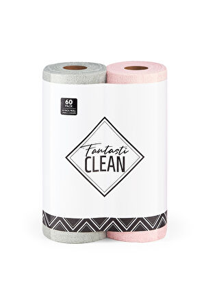 Çok Amaçlı Rulo Mikrofiber Temizlik Bezi 30x30 60 Yapraklı Gri - Pembe(2x30’lu Paket)