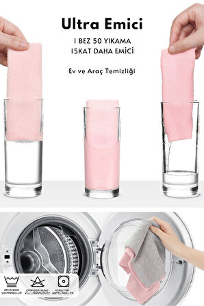 Çok Amaçlı Rulo Mikrofiber Temizlik Bezi 30x30 60 Yapraklı Gri - Pembe(2x30’lu Paket)