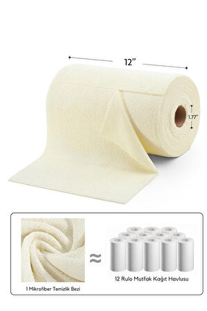 Çok Amaçlı Rulo Mikrofiber Temizlik Bezi 30x30 75 Yapraklı Bej