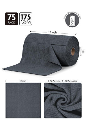 Çok Amaçlı Rulo Mikrofiber Temizlik Bezi 30x30 75 Yapraklı Koyu Gri