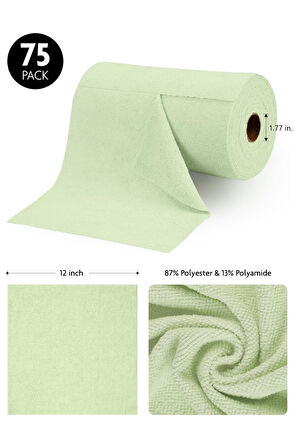 Çok Amaçlı Rulo Mikrofiber Temizlik Bezi 30x30 75 Yapraklı Yeşil