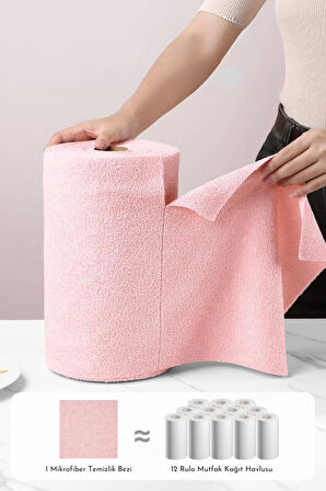 Çok Amaçlı Rulo Mikrofiber Temizlik Bezi 30x30 75 Yapraklı Pembe