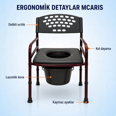 Katlanabilir Tuvalet Sandalyesi Bordo | MCARIS Klozetli WC