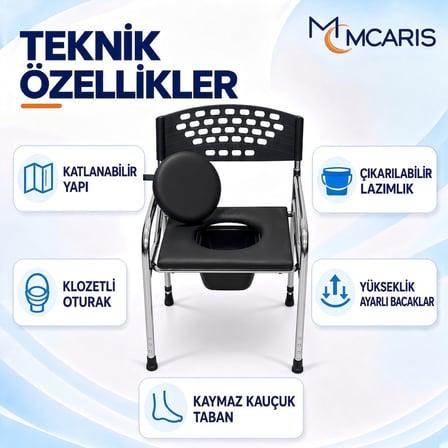 Katlanabilir Tuvalet Sandalyesi Krom | MCARIS Klozetli WC