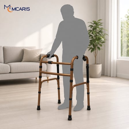 Katlanabilir Yürüteç Bronz | MCARIS Metal Walker | Boru Çapı 25 mm