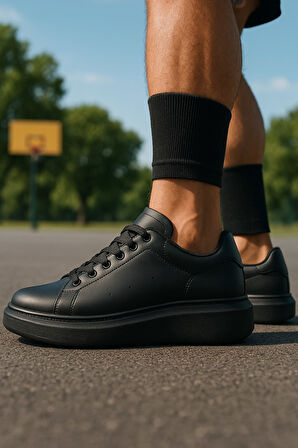 Günlük Erkek Spor Ayakkabı Bağcıklı Dikiş Detaylı Hafif Kalın Yüksek Taban Sneaker MC001