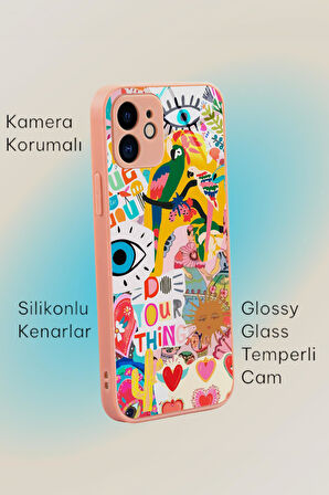 iPhone 11 Uyumlu Fun Desenli Glossy Glass Kamera Korumalı Silikonlu Telefon Kılıfı