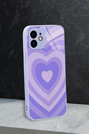 iPhone 11 Uyumlu Beyaz Kalpler Desenli Glossy Glass Kamera Korumalı Silikonlu Telefon Kılıfı