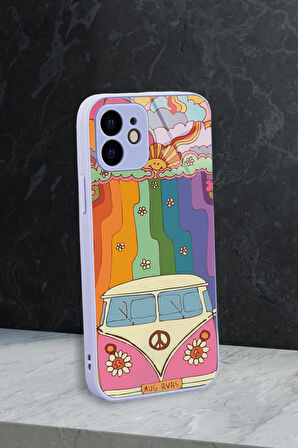 iPhone 11 Uyumlu Sevimi Karavan Desenli Glossy Glass Kamera Korumalı Silikonlu Telefon Kılıfı