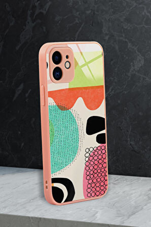 iPhone 11 Uyumlu Soyut Tasarım Desenli Glossy Glass Kamera Korumalı Silikonlu Telefon Kılıfı