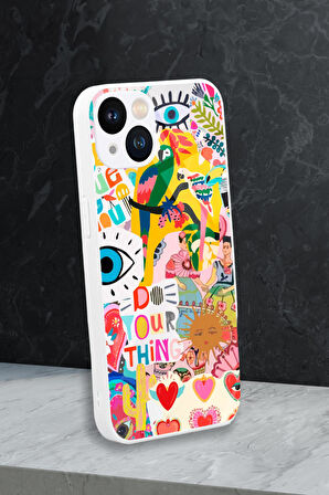 iPhone 13 Uyumlu Fun Desenli Glossy Glass Kamera Korumalı Silikonlu Telefon Kılıfı