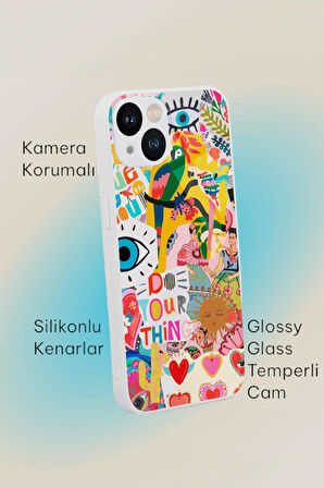 iPhone 13 Uyumlu Fun Desenli Glossy Glass Kamera Korumalı Silikonlu Telefon Kılıfı