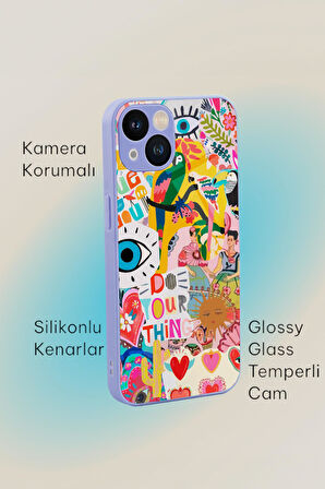 iPhone 13 Uyumlu Fun Desenli Glossy Glass Kamera Korumalı Silikonlu Telefon Kılıfı