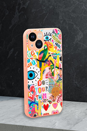 iPhone 13 Uyumlu Fun Desenli Glossy Glass Kamera Korumalı Silikonlu Telefon Kılıfı