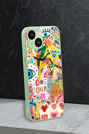 iPhone 13 Uyumlu Fun Desenli Glossy Glass Kamera Korumalı Silikonlu Telefon Kılıfı