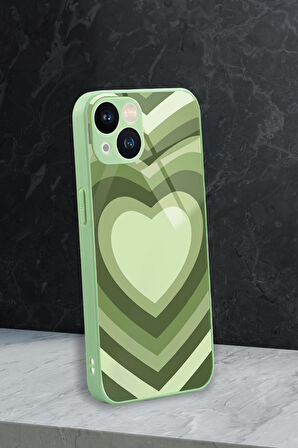 iPhone 13 Uyumlu Beyaz Kalpler Desenli Glossy Glass Kamera Korumalı Silikonlu Telefon Kılıfı
