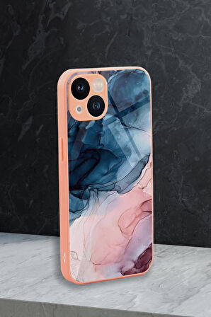 iPhone 13 Uyumlu Renkli Mermer Desenli Glossy Glass Kamera Korumalı Silikonlu Telefon Kılıfı