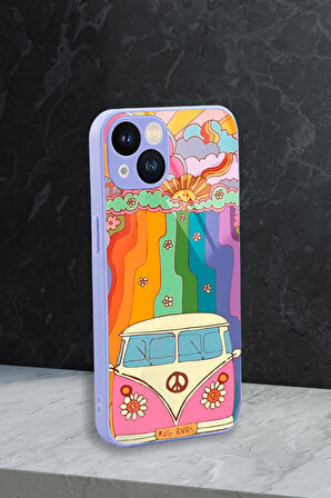 iPhone 13 Uyumlu Sevimi Karavan Desenli Glossy Glass Kamera Korumalı Silikonlu Telefon Kılıfı