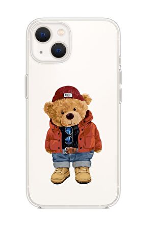 iPhone 13 Uyumlu Teddy Bear Desenli Kamera Lens Korumalı Premium Silikonlu Şeffaf Kılıf