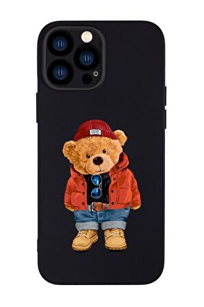 iPhone 13 Pro Max Uyumlu Teddy Bear Desenli Kamera Lens Korumalı Darbe Emici Premium Silikonlu Kılıf