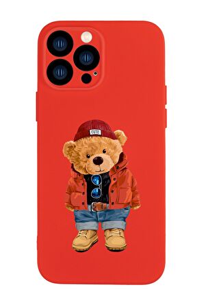 iPhone 13 Pro Uyumlu Teddy Bear Desenli Kamera Lens Korumalı Darbe Emici Premium Silikonlu Kılıf