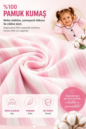 Pembe Çizgili Kız Pijama Takımı