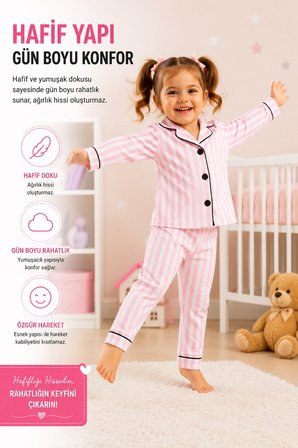 Pembe Çizgili Kız Pijama Takımı