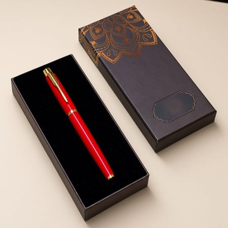 Premium Mandala Desenli Masaüstü Aksesuar Ofis Gereci Metal Roller Kırmızı Kalem