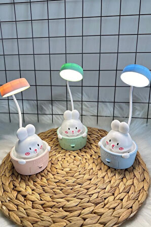 Tavşanlı Masa Lambası – Şarjlı Gece Lambası, LED Işık ve Sevimli Tasarım Sticker Hediyeli