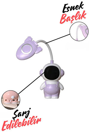 Sevimli Astronot Şarjlı LED Çocuk Çalışma Masa Lambası - Çocuk Kitap Okuma Işığı