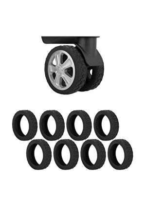 Silikon Aşınmaya Dayanıklı Ses Önleyici Bavul Tekerlek Kılıfı Tırtıklı Kalıp-AL4549 8 Adet Siyah