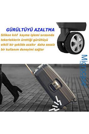 Silikon Aşınmaya Dayanıklı Ses Önleyici Bavul Tekerlek Kılıfı Tırtıklı Kalıp-AL4549 8 Adet Siyah