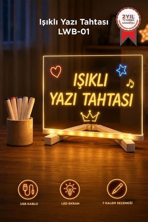 Premium Ofis Gereci Gece Lambası Notluk Led Işıklı Çizim Boyama Tahtası LWB01