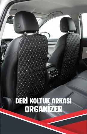 ALFA ROMEO JULİET UYUMLU 2 ADET SİYAH DERİ BEYAZ DİKİŞLİ ARAÇ İÇİ KOLTUK ORGANİZERİ