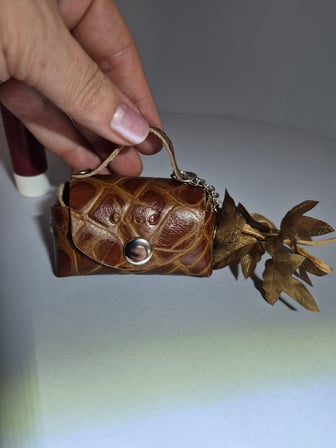 Gogo Mini Çanta Charm Hakiki Deri Kahverengi 6.5x4x4 cm