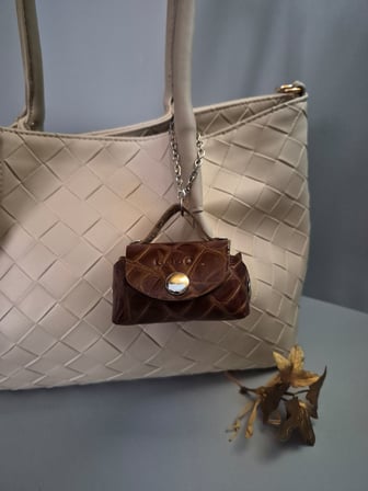 Gogo Mini Çanta Charm Hakiki Deri Kahverengi 6.5x4x4 cm