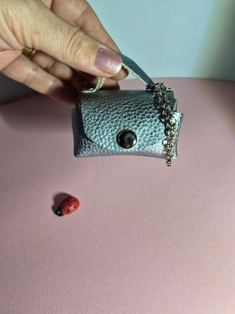 Gogo Mini Çanta Charm Hakiki Deri Açık Mavi
