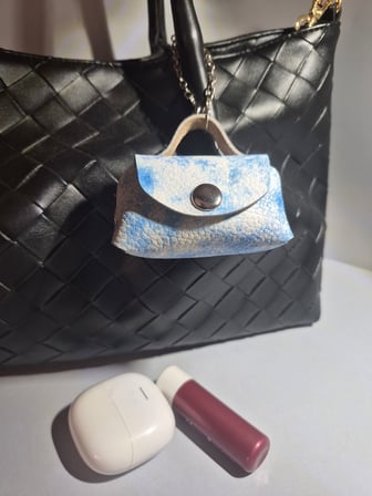 Gogo Mini Çanta Charm Hakiki Deri Beyaz Mavi