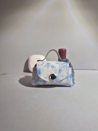 Gogo Mini Çanta Charm Hakiki Deri Beyaz Mavi