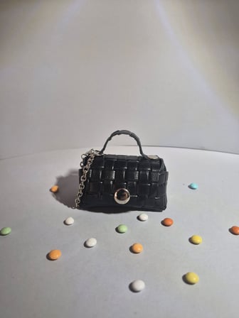 Gogo Mini Çanta Charm Hakiki Deri Siyah 6.5 cm