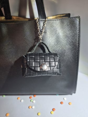Gogo Mini Çanta Charm Hakiki Deri Siyah 6.5 cm